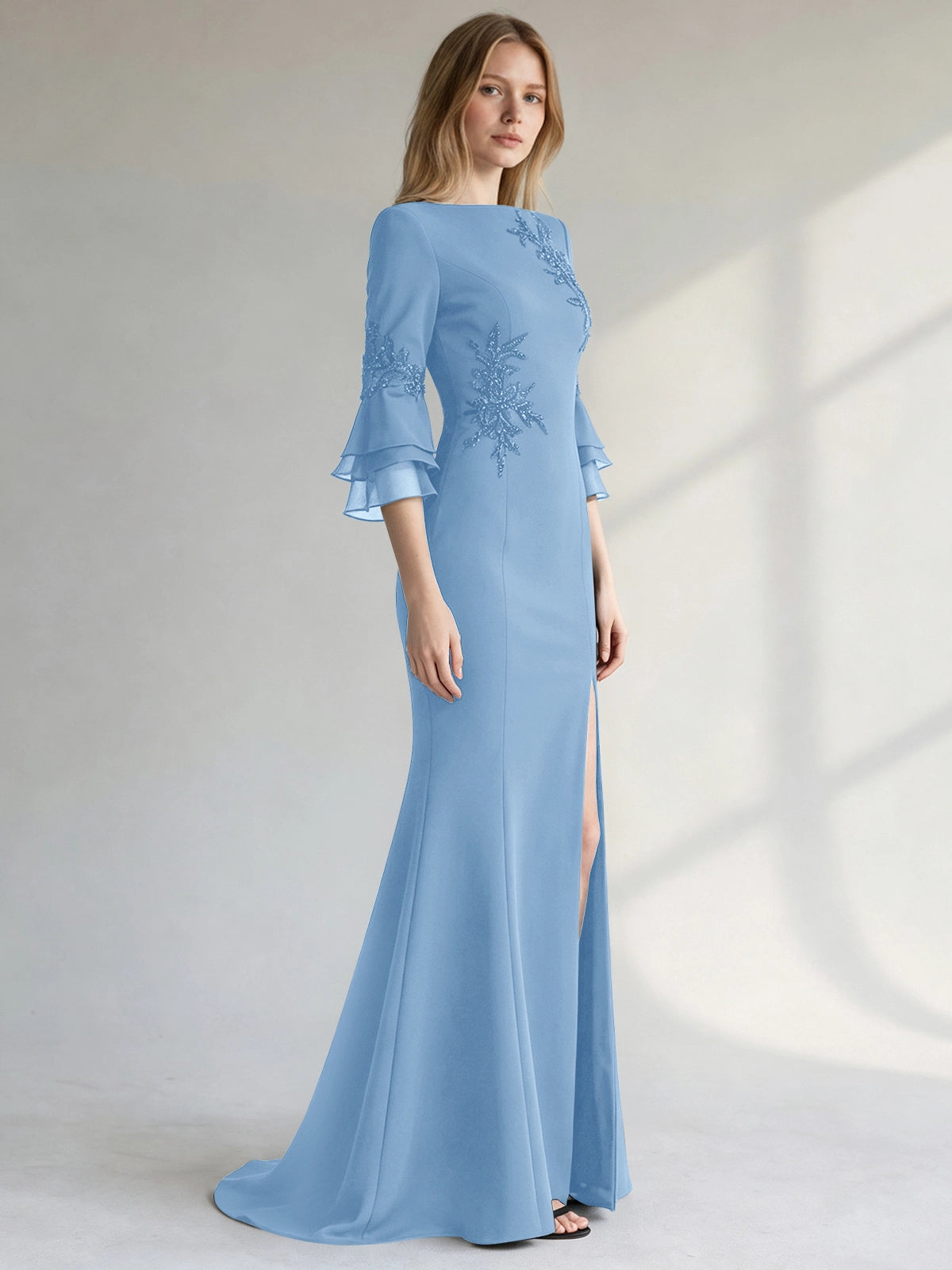 Chiffon Mother of the Bride Dress with 3/4 Sleeves