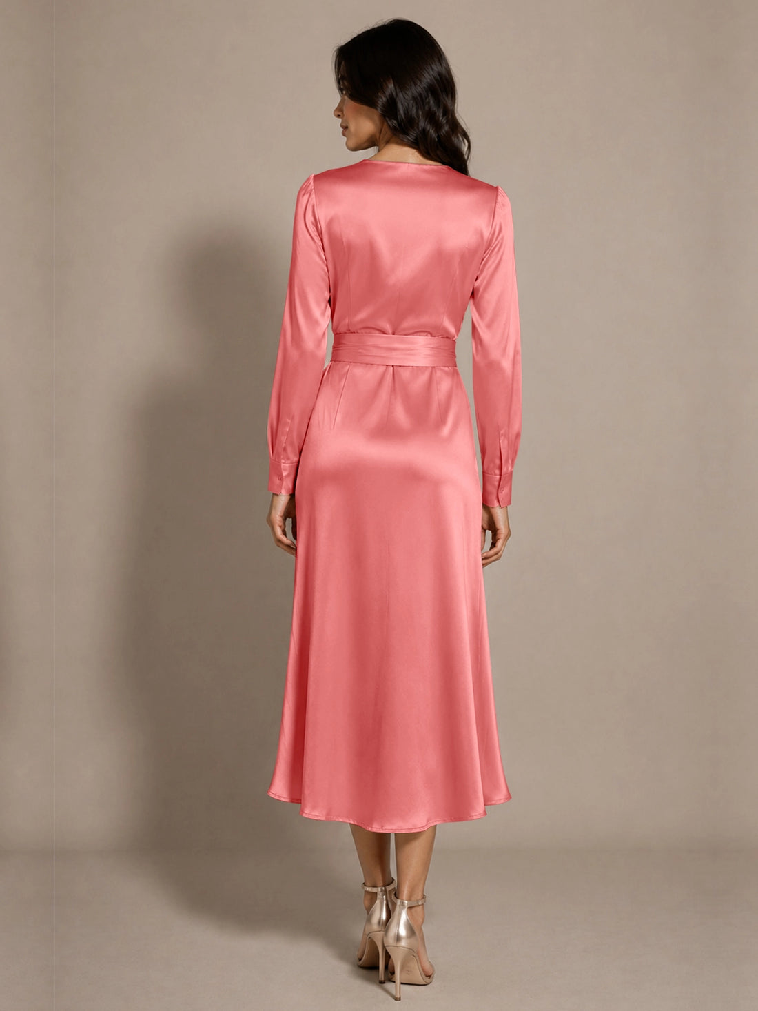Silk-like Mother of the Bride Dress with Self-Tie Sash 