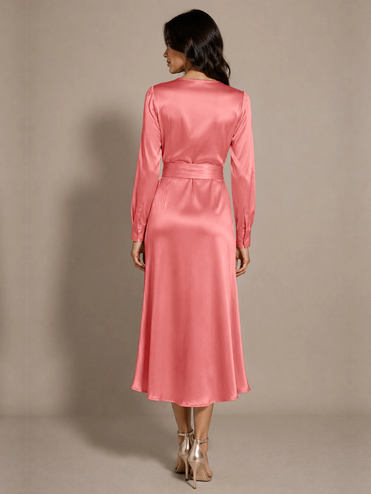 Silk-like Mother of the Bride Dress with Self-Tie Sash 