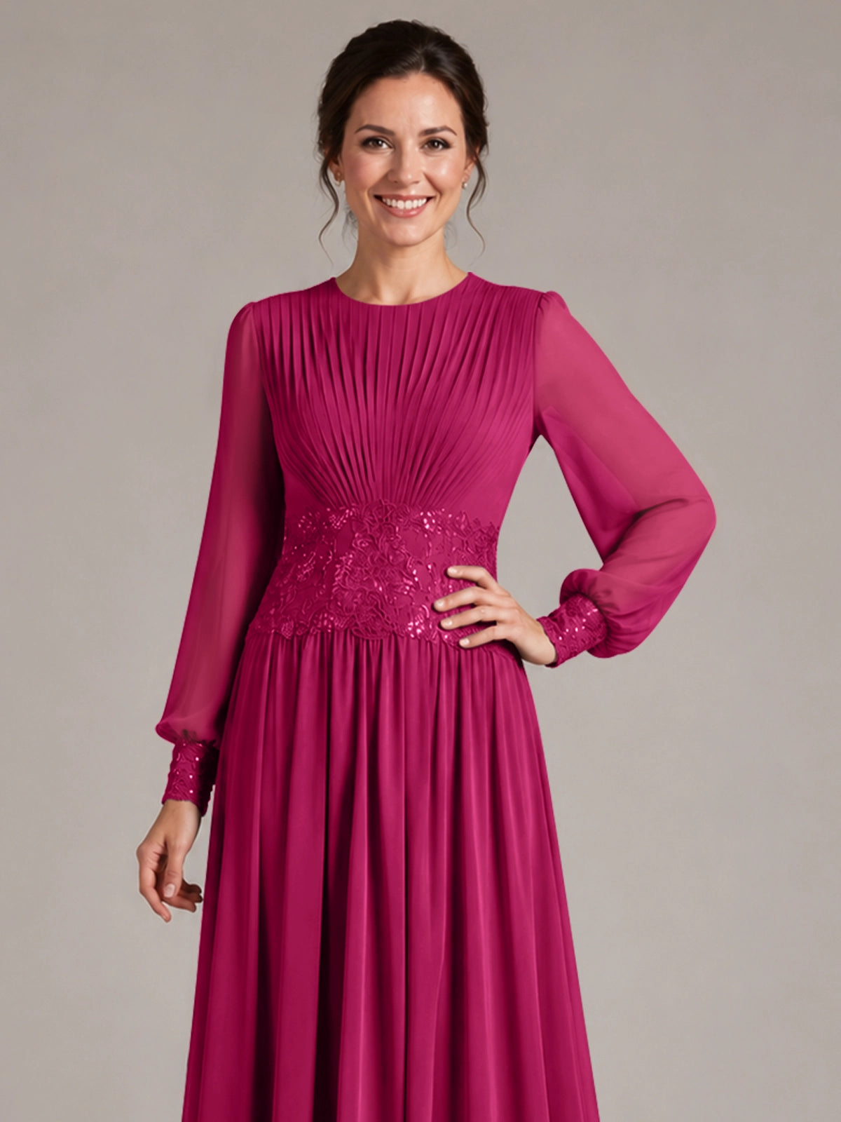 Chiffon Mother of the Bride Dress with Jewel Neckline 