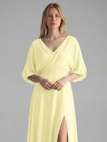 V-neck Slit Ruched Mother Dress 