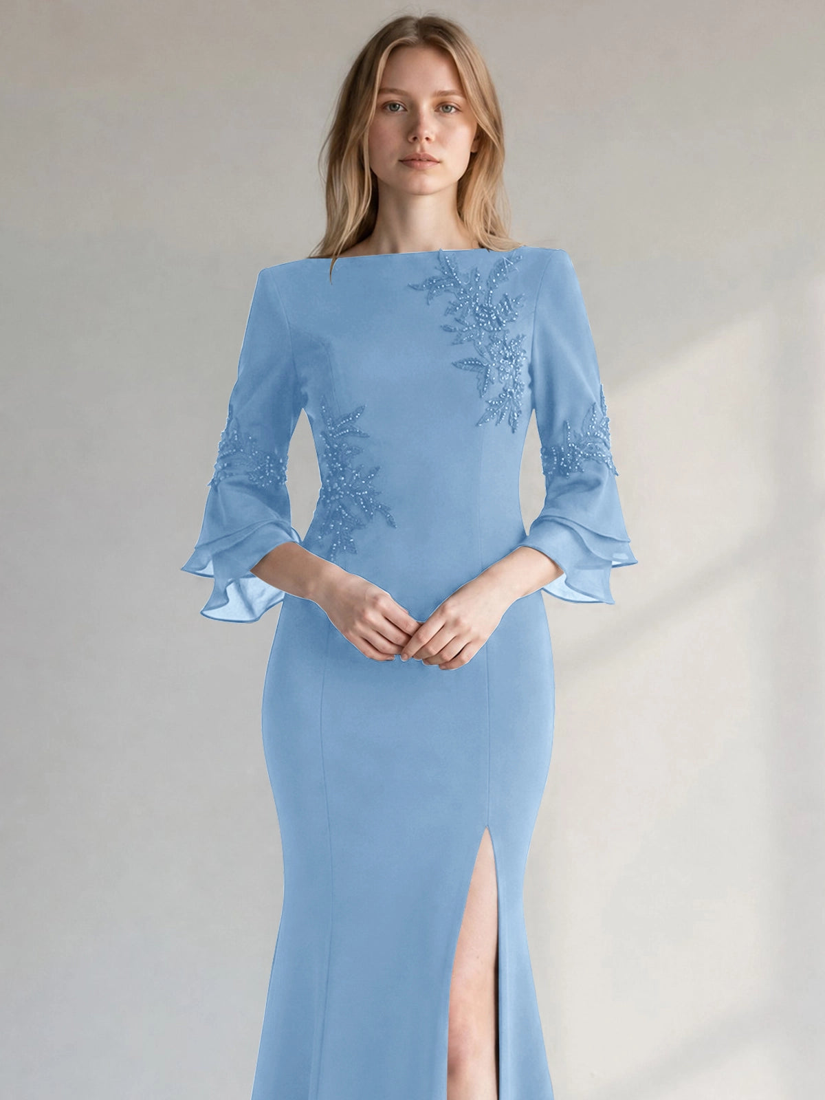 Chiffon Mother of the Bride Dress with 3/4 Sleeves