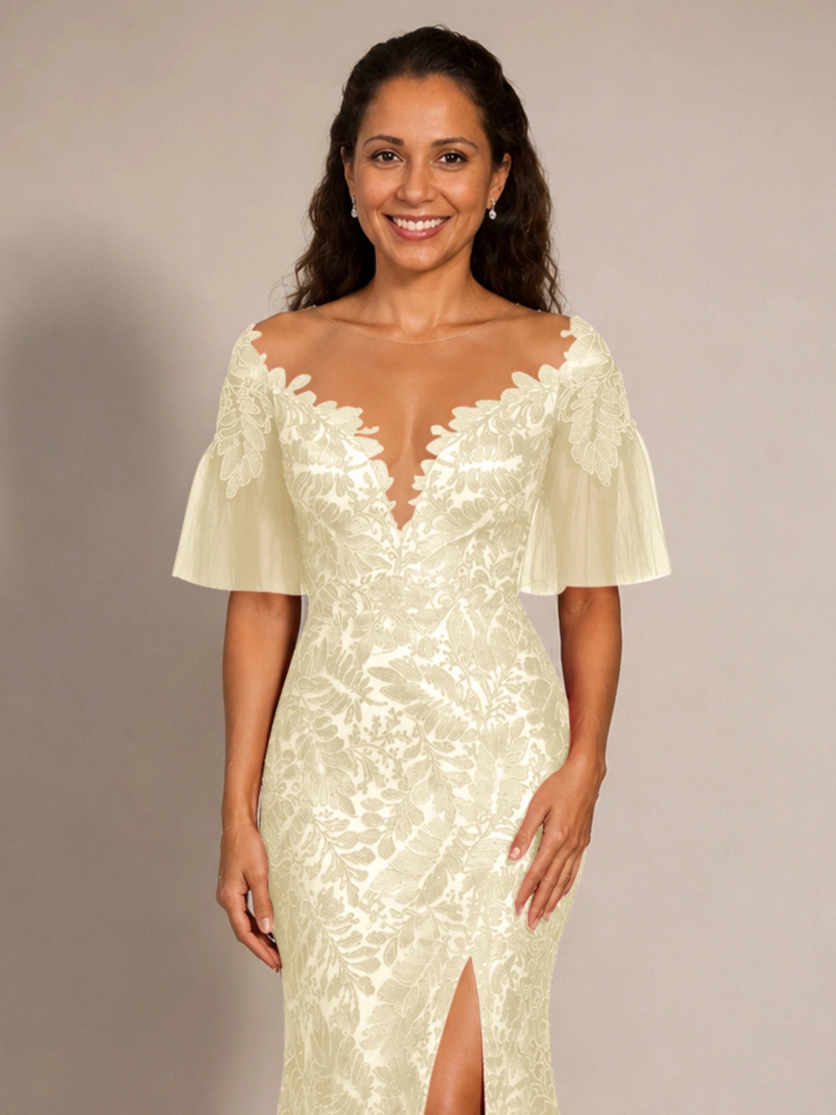 Mermaid Mother of the Bride Dress with V-neck 