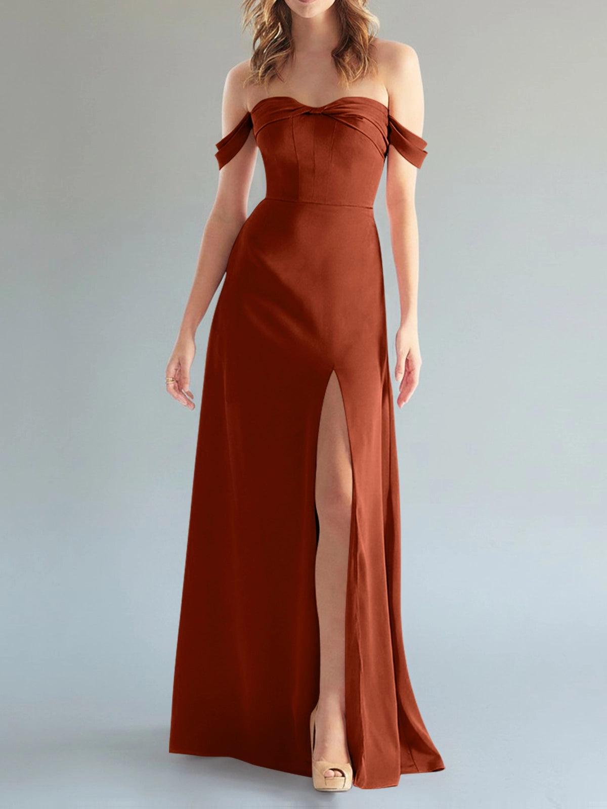 Off-the-Shoulder Slit Bridesmaid Dress 