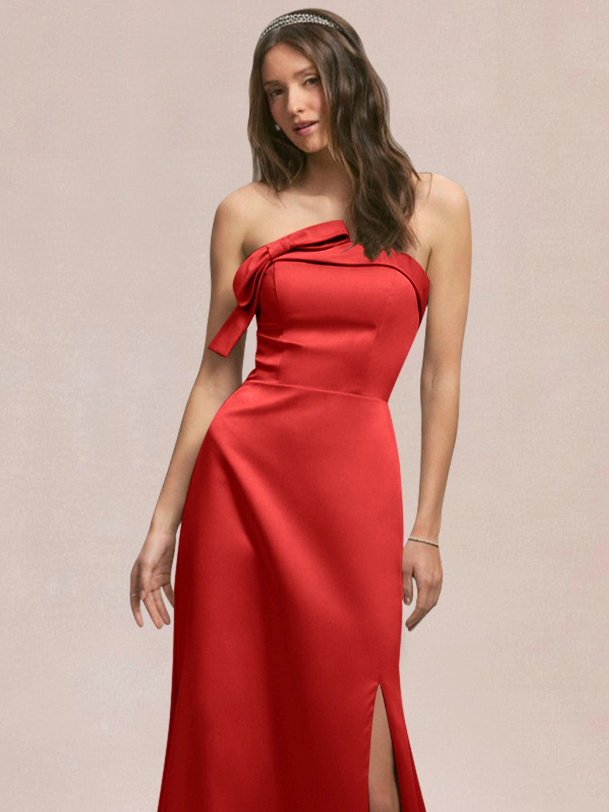 Satin Bow Accent Bridesmaid Dress 