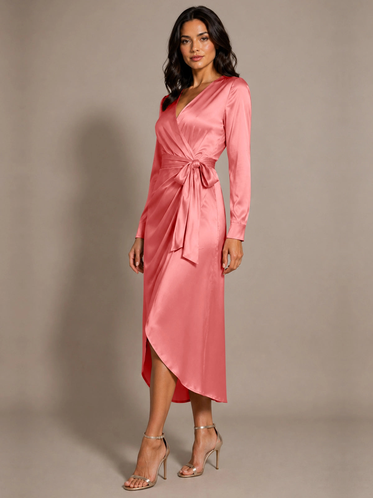 Silk-like Mother of the Bride Dress with Self-Tie Sash 