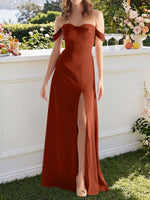 Off-the-Shoulder Slit Bridesmaid Dress 