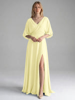 V-neck Slit Ruched Mother Dress 