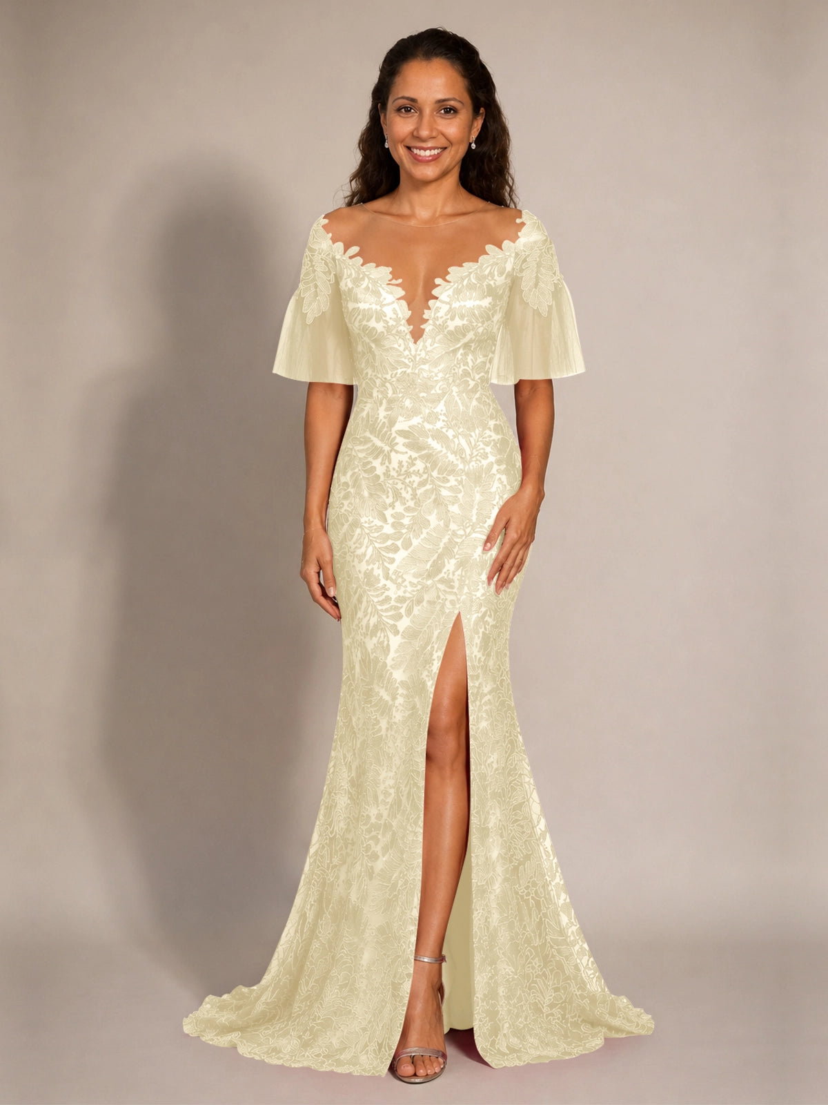 Mermaid Mother of the Bride Dress with V-neck 