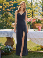Velvet Bridesmaid Dress with Slit 