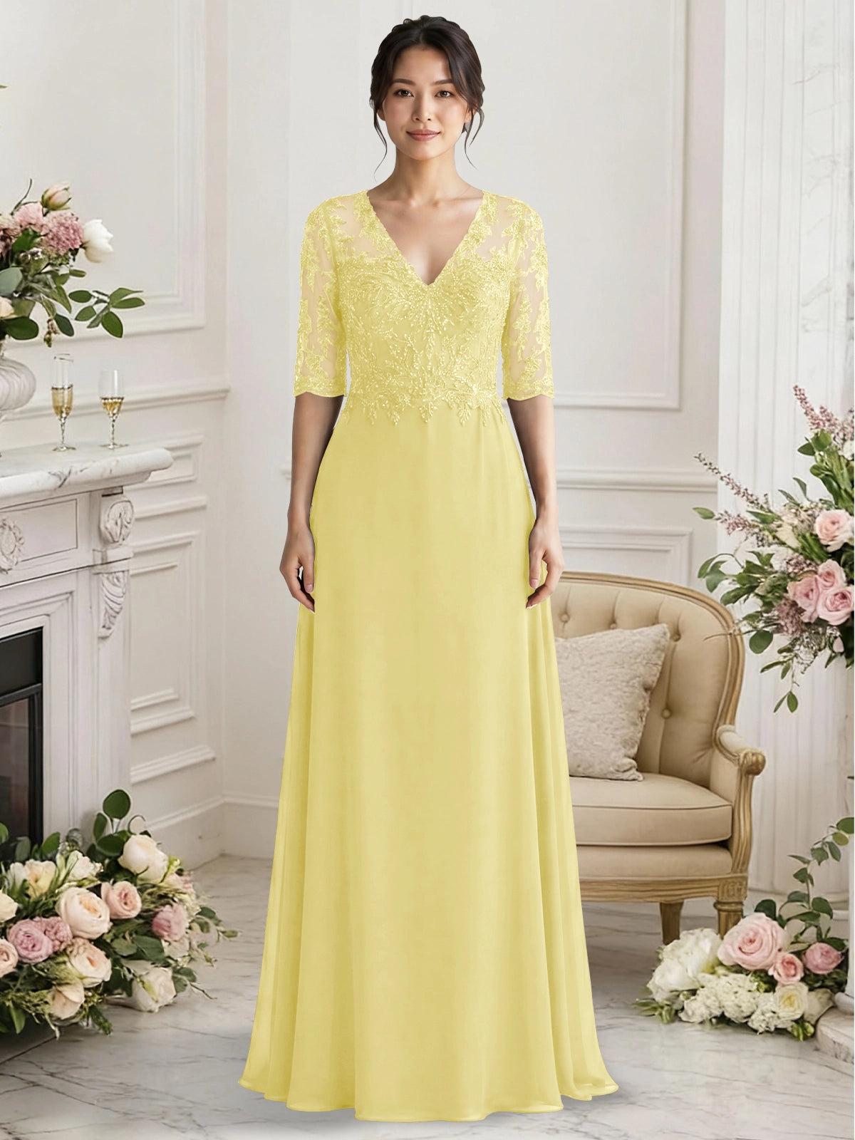 Lace Mother of the Bride Dress with Half Sleeves