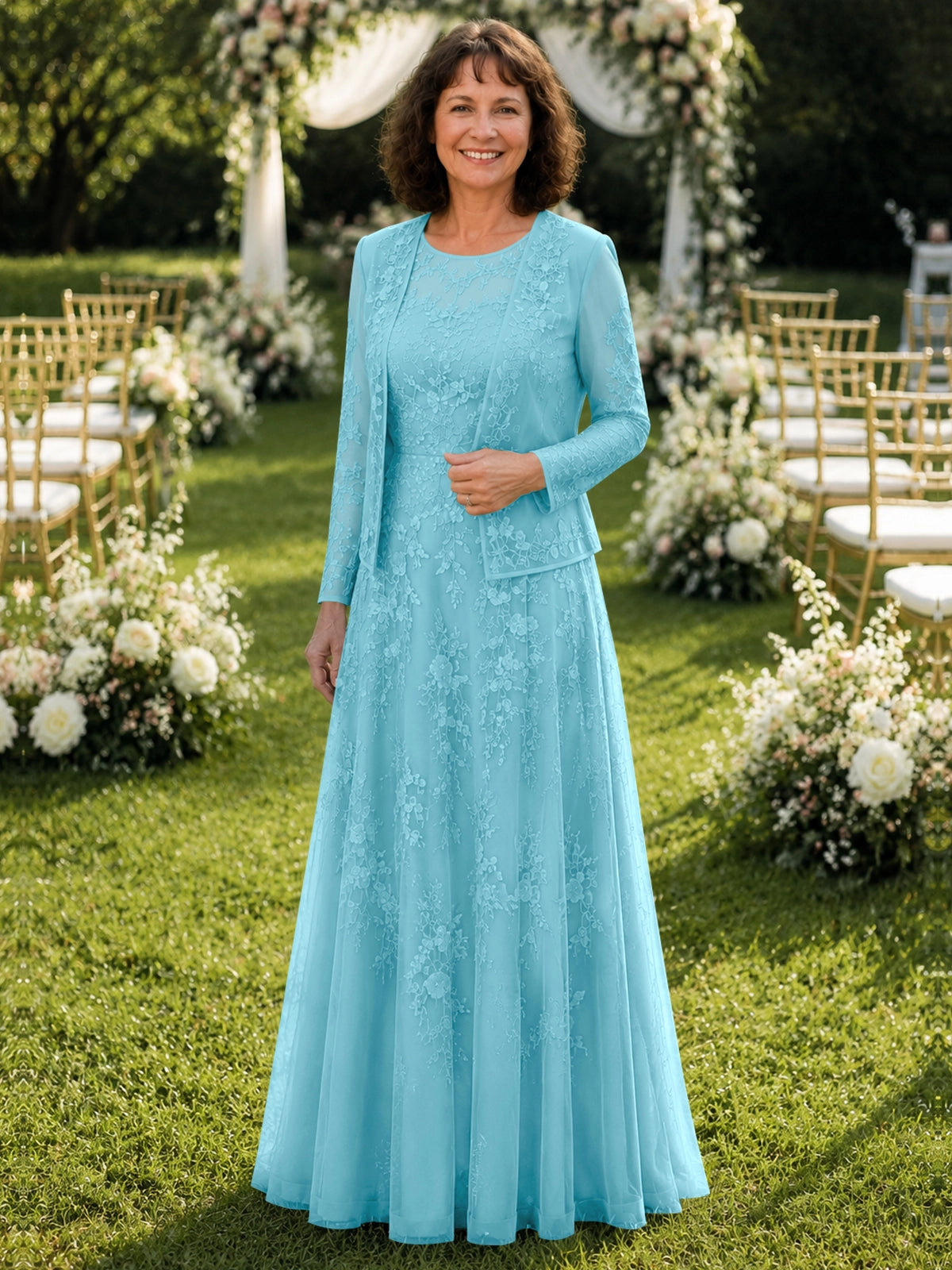 A-line Mother of the Bride Dress with Lace 