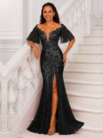 Mermaid Mother of the Bride Dress with V-neck 