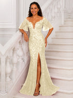 Mermaid Mother of the Bride Dress with V-neck 