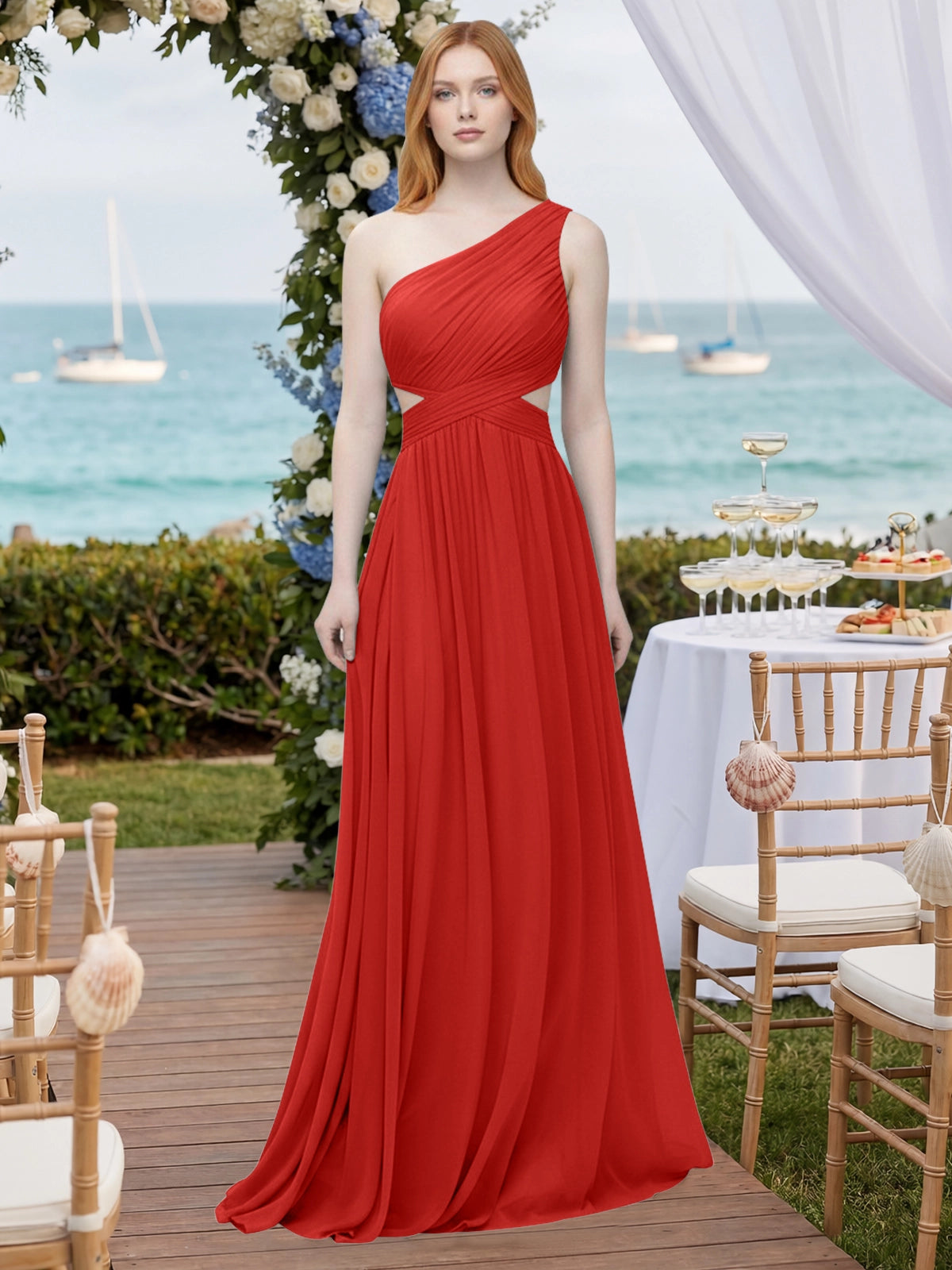 One-Shoulder Side Cut-Out Bridesmaid Dress 