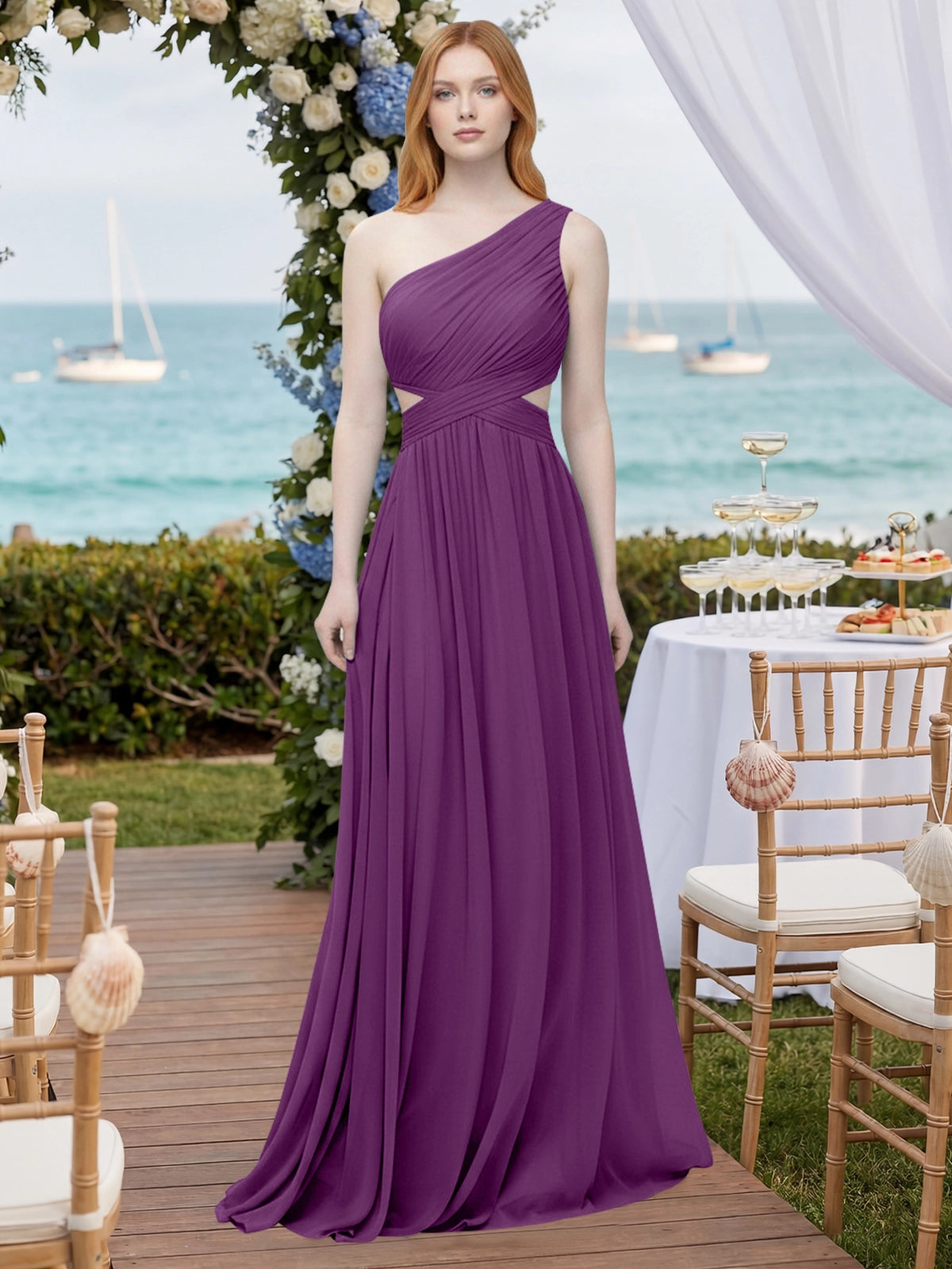 One-Shoulder Side Cut-Out Bridesmaid Dress 