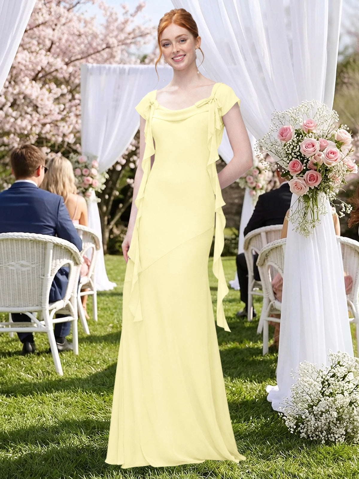 Flowy Ruffle Sheath Bridesmaid Dress 