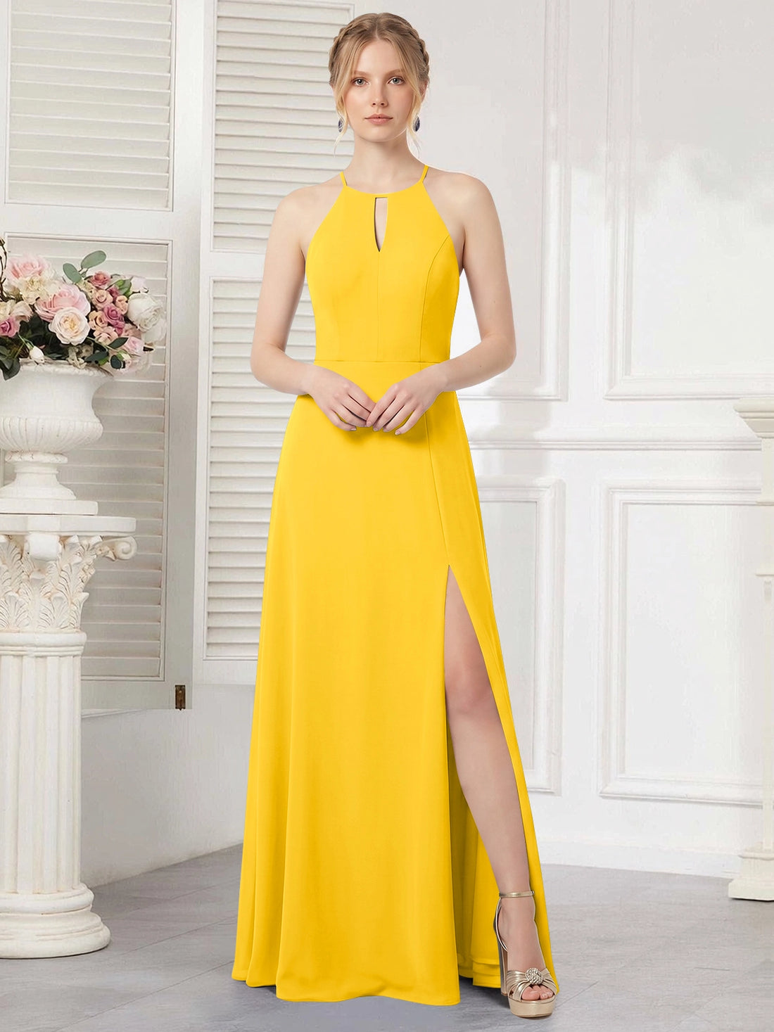 Chiffon Bridesmaid Dress with Halter 