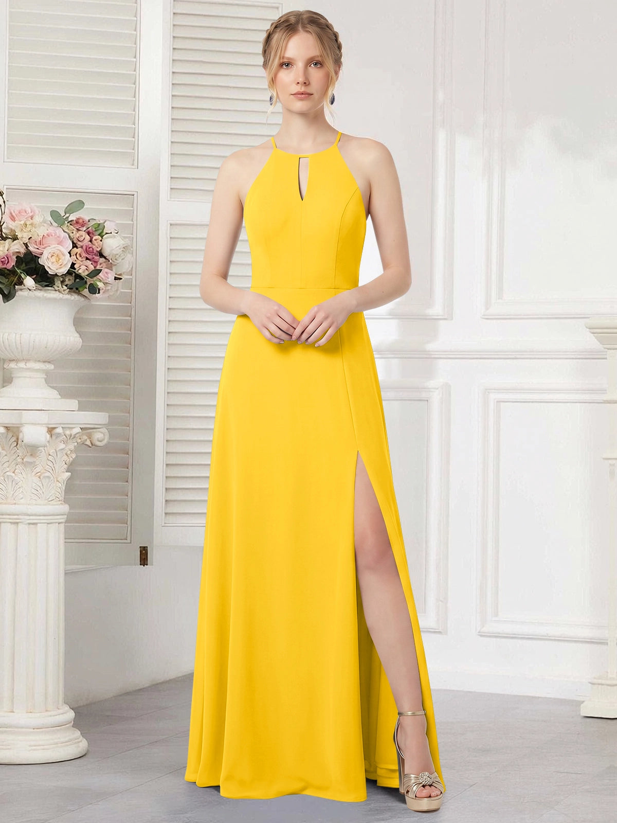 Chiffon Bridesmaid Dress with Halter 