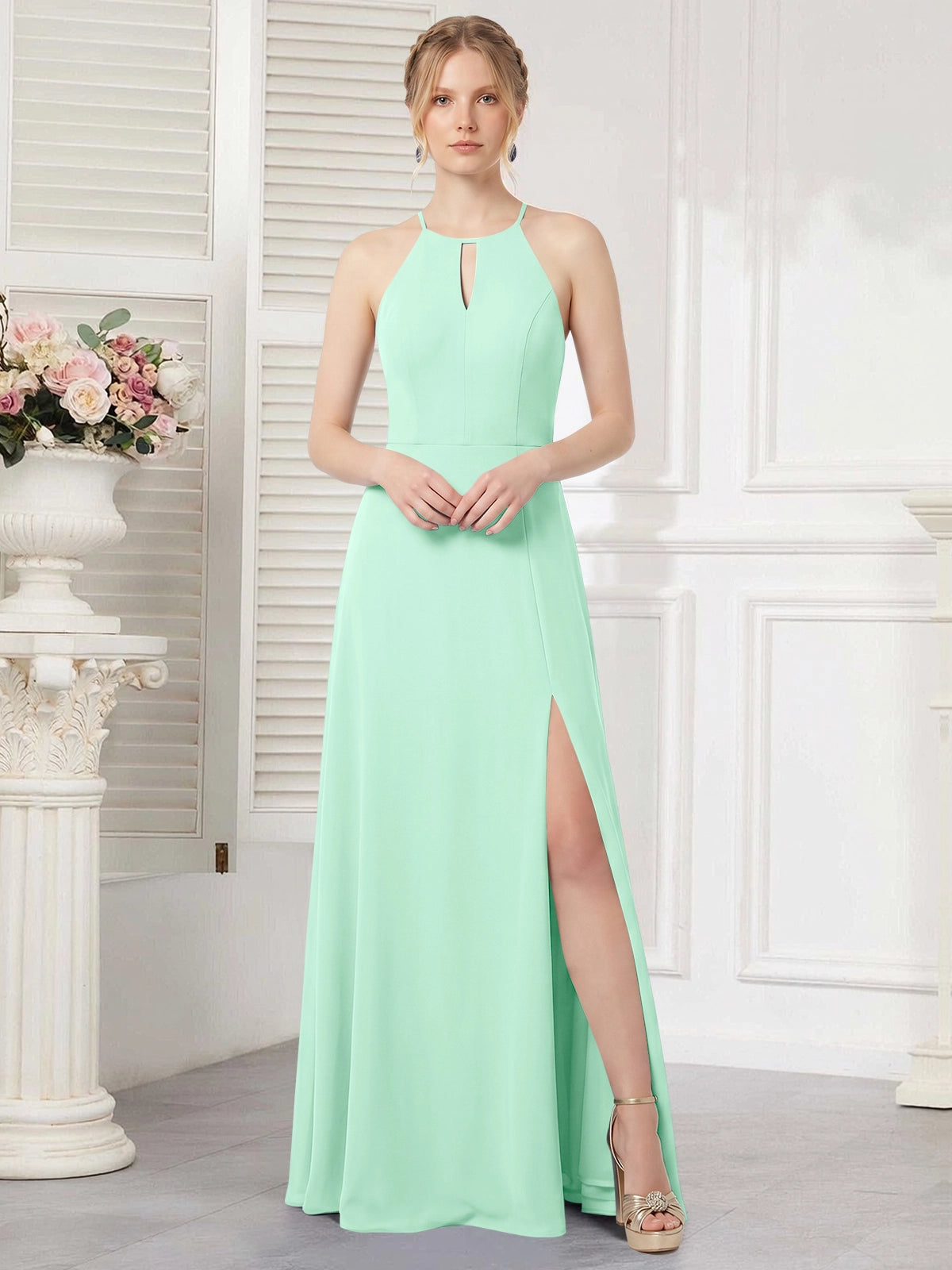 Chiffon Bridesmaid Dress with Halter 