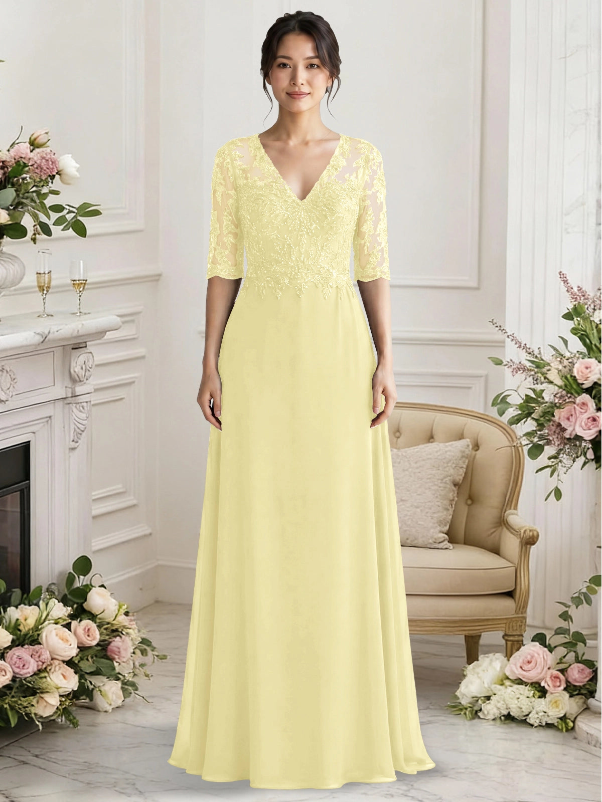 Lace Mother of the Bride Dress with Half Sleeves