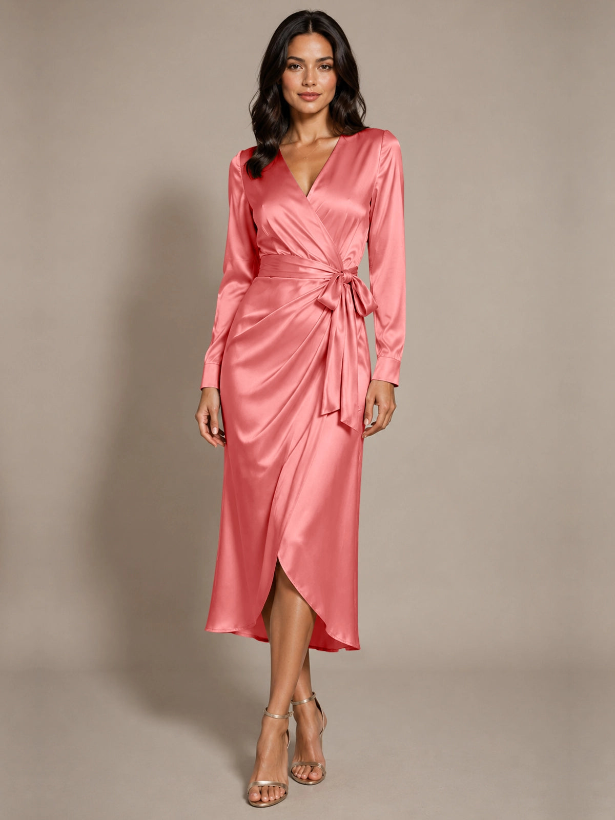 Silk-like Mother of the Bride Dress with Self-Tie Sash 