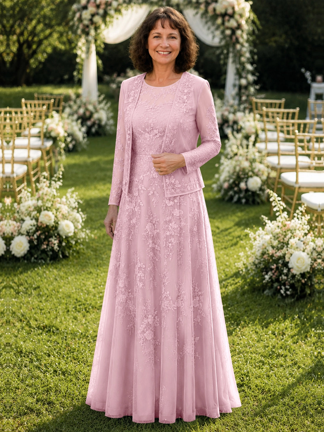 A-line Mother of the Bride Dress with Lace 