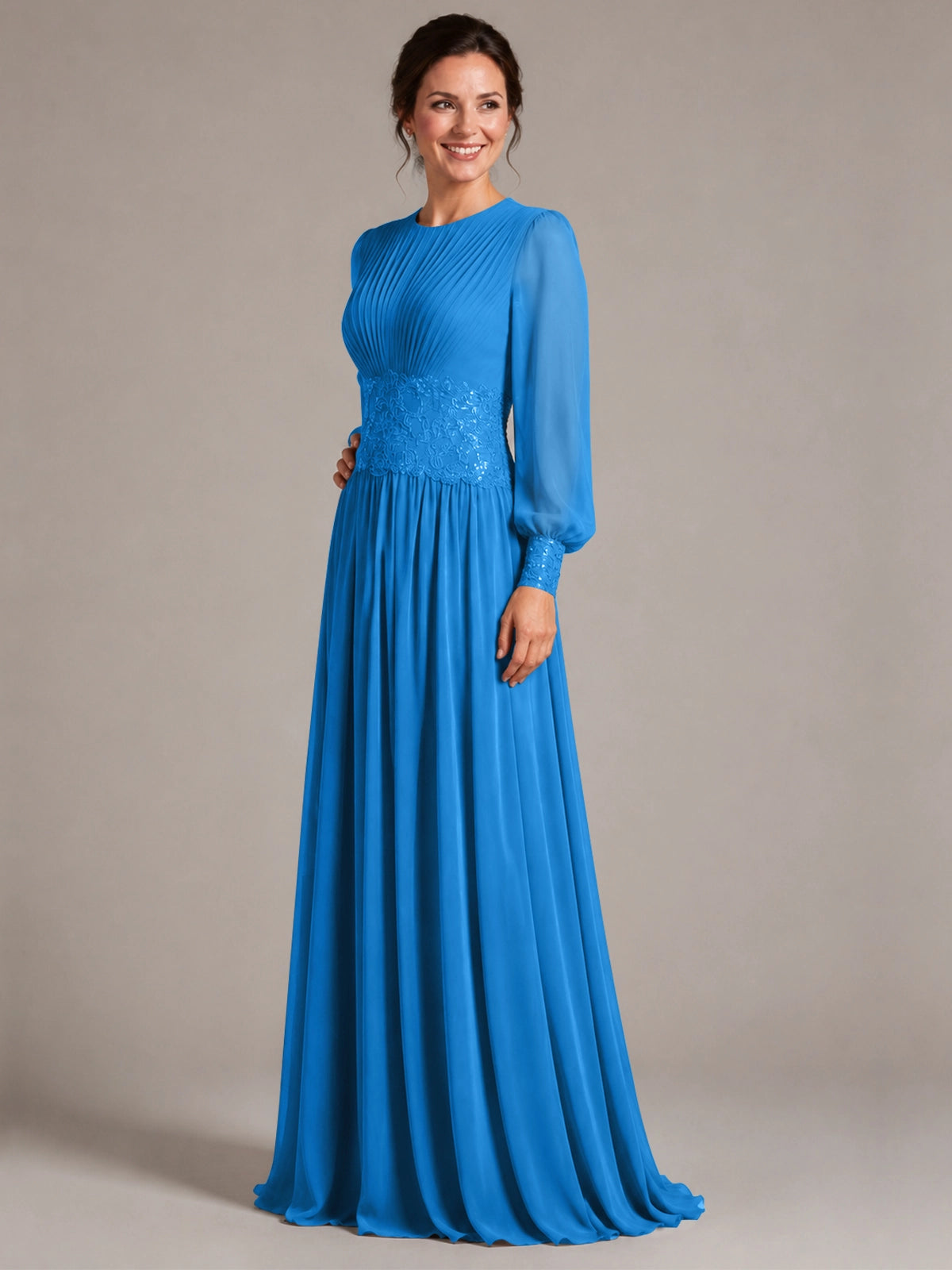 Chiffon Mother of the Bride Dress with Jewel Neckline 