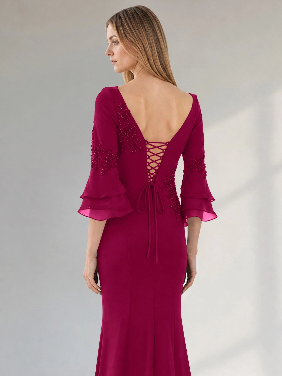 Chiffon Mother of the Bride Dress with 3/4 Sleeves
