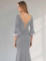 Chiffon Mother of the Bride Dress with 3/4 Sleeves