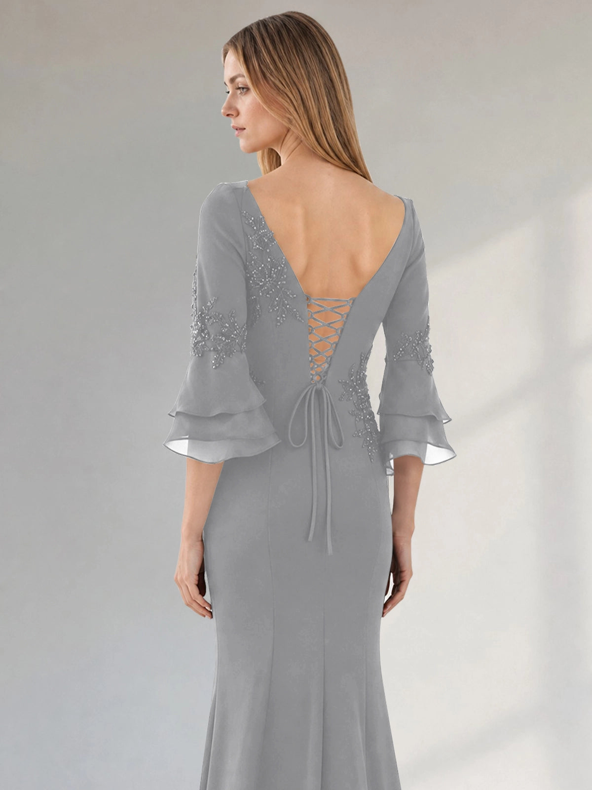 Chiffon Mother of the Bride Dress with 3/4 Sleeves