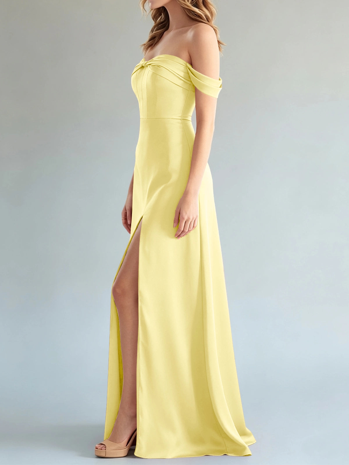 Off-the-Shoulder Slit Bridesmaid Dress 