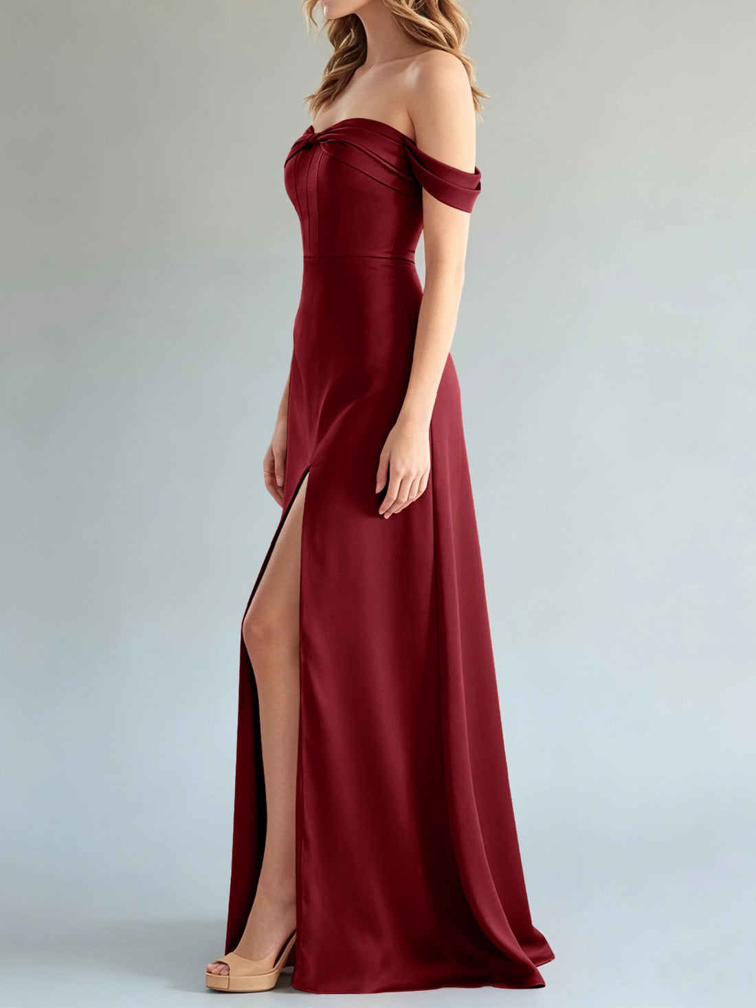 Off-the-Shoulder Slit Bridesmaid Dress 