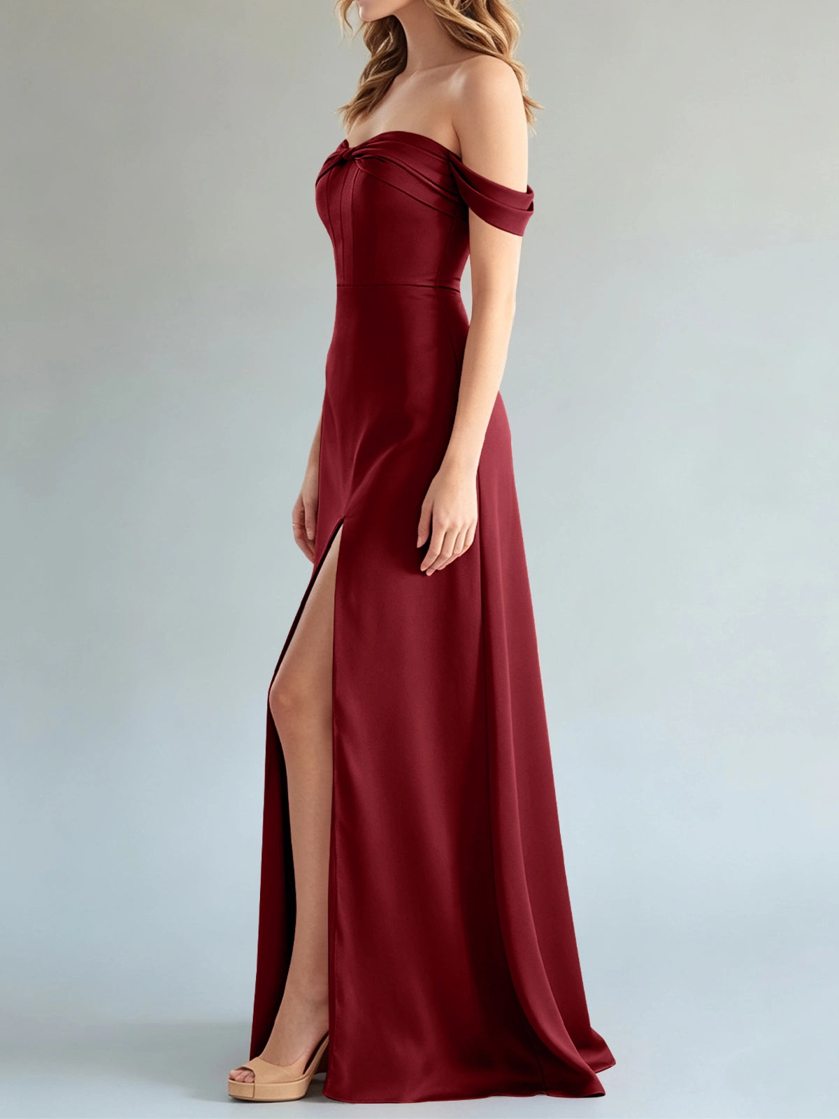 Off-the-Shoulder Slit Bridesmaid Dress 