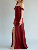 Off-the-Shoulder Slit Bridesmaid Dress 