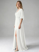 V-neck Slit Ruched Mother Dress 
