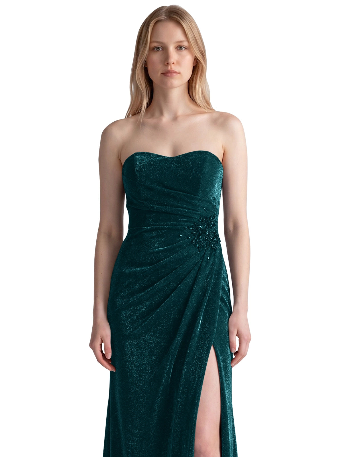 Velvet Prom Dress with Beaded Applique 