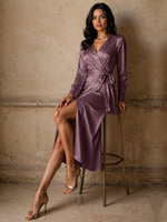 Silk-like Mother of the Bride Dress with Self-Tie Sash 