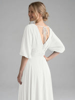 V-neck Slit Ruched Mother Dress 