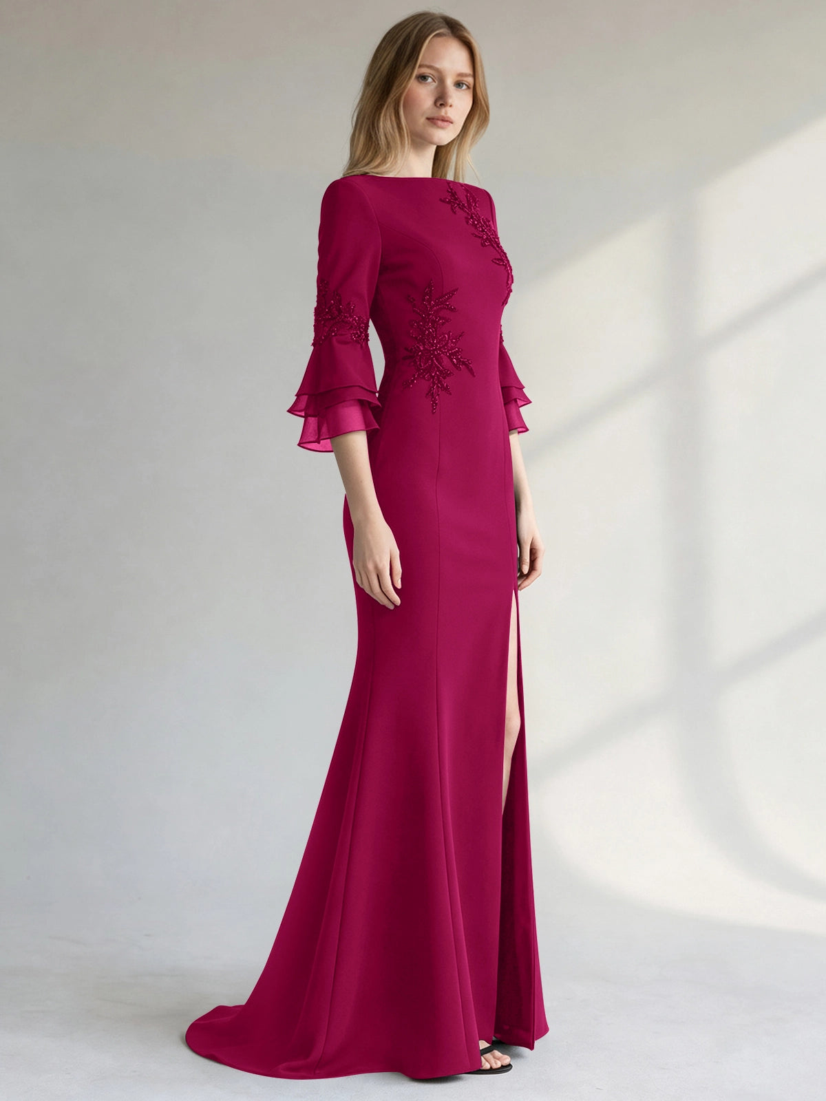 Chiffon Mother of the Bride Dress with 3/4 Sleeves
