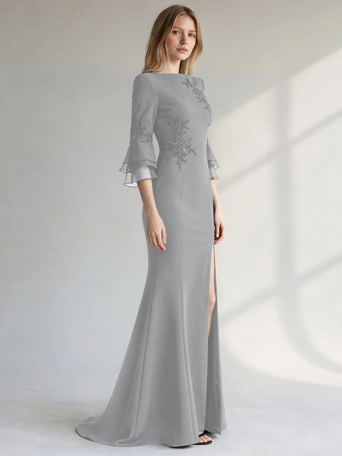 Chiffon Mother of the Bride Dress with 3/4 Sleeves