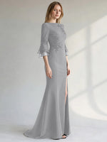 Chiffon Mother of the Bride Dress with 3/4 Sleeves