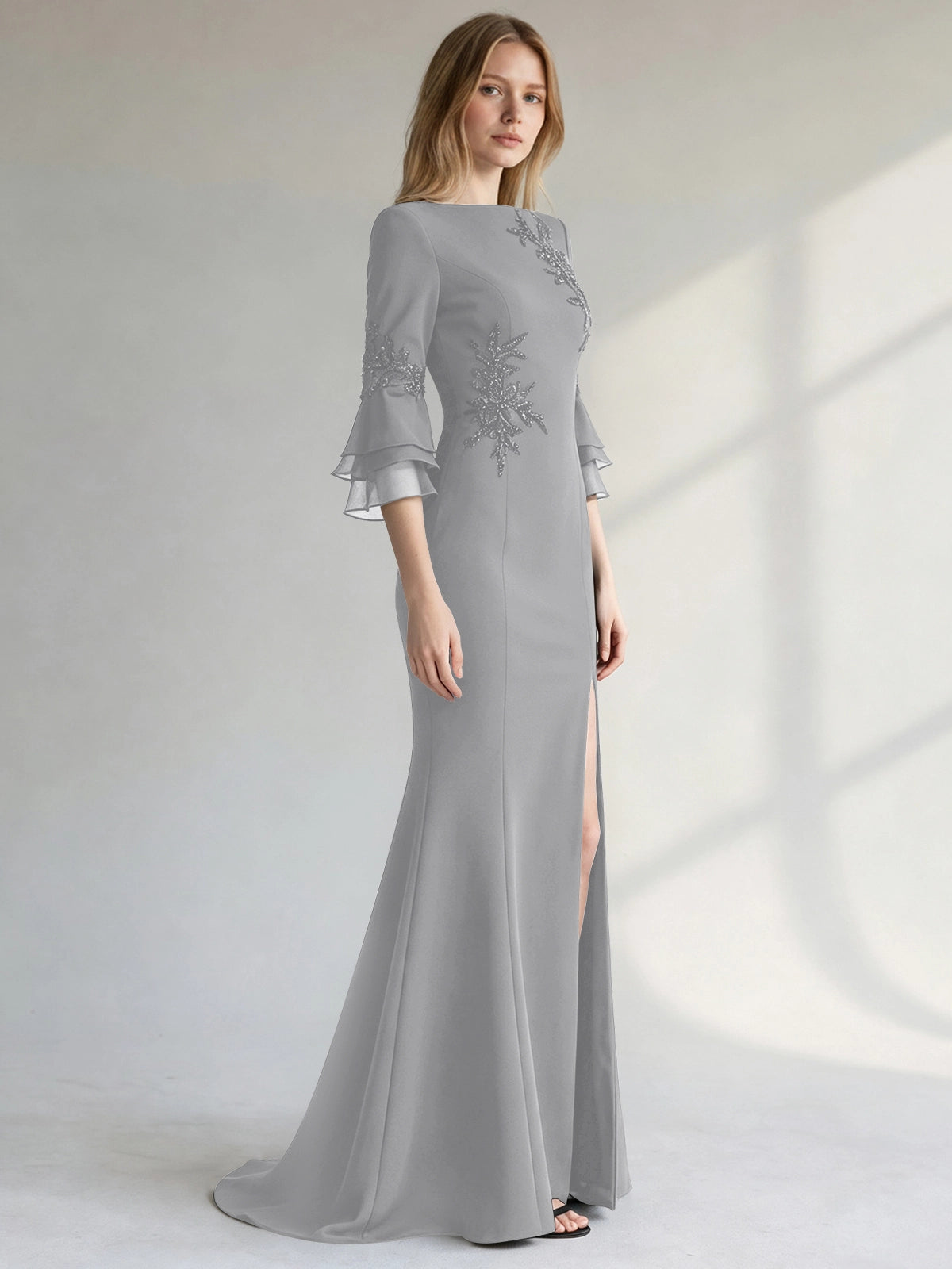 Chiffon Mother of the Bride Dress with 3/4 Sleeves