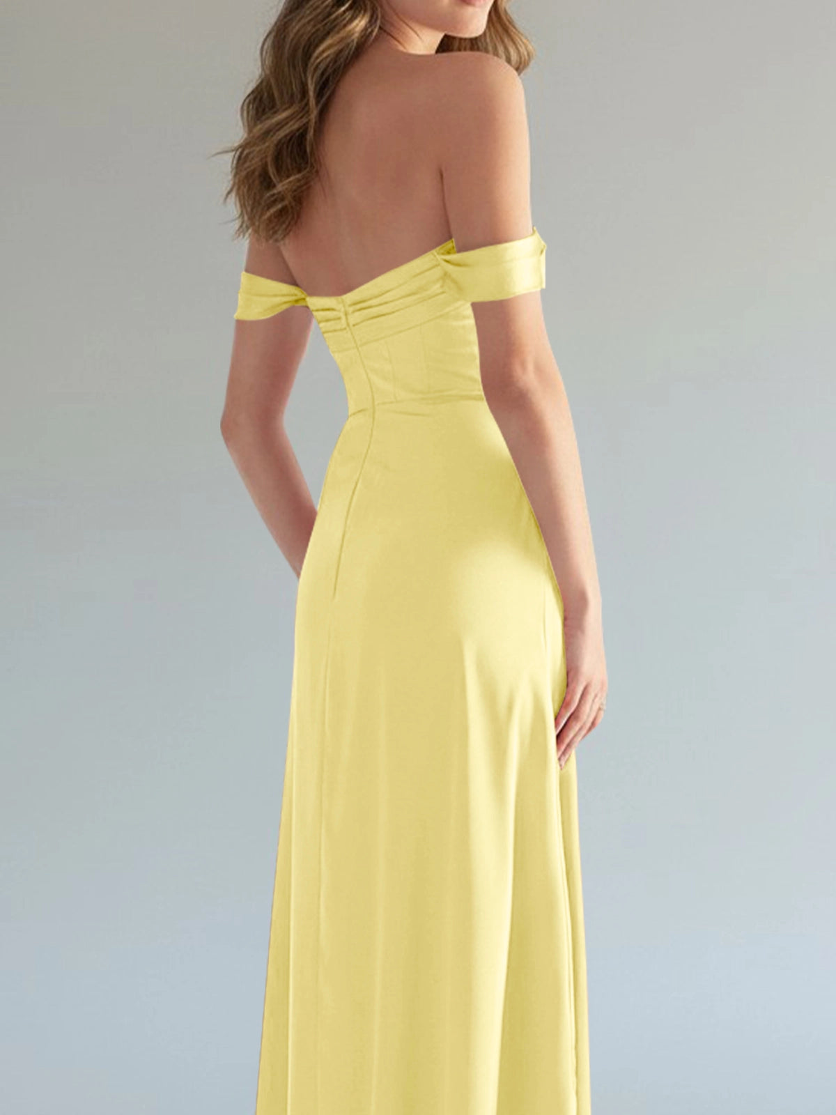 Off-the-Shoulder Slit Bridesmaid Dress 