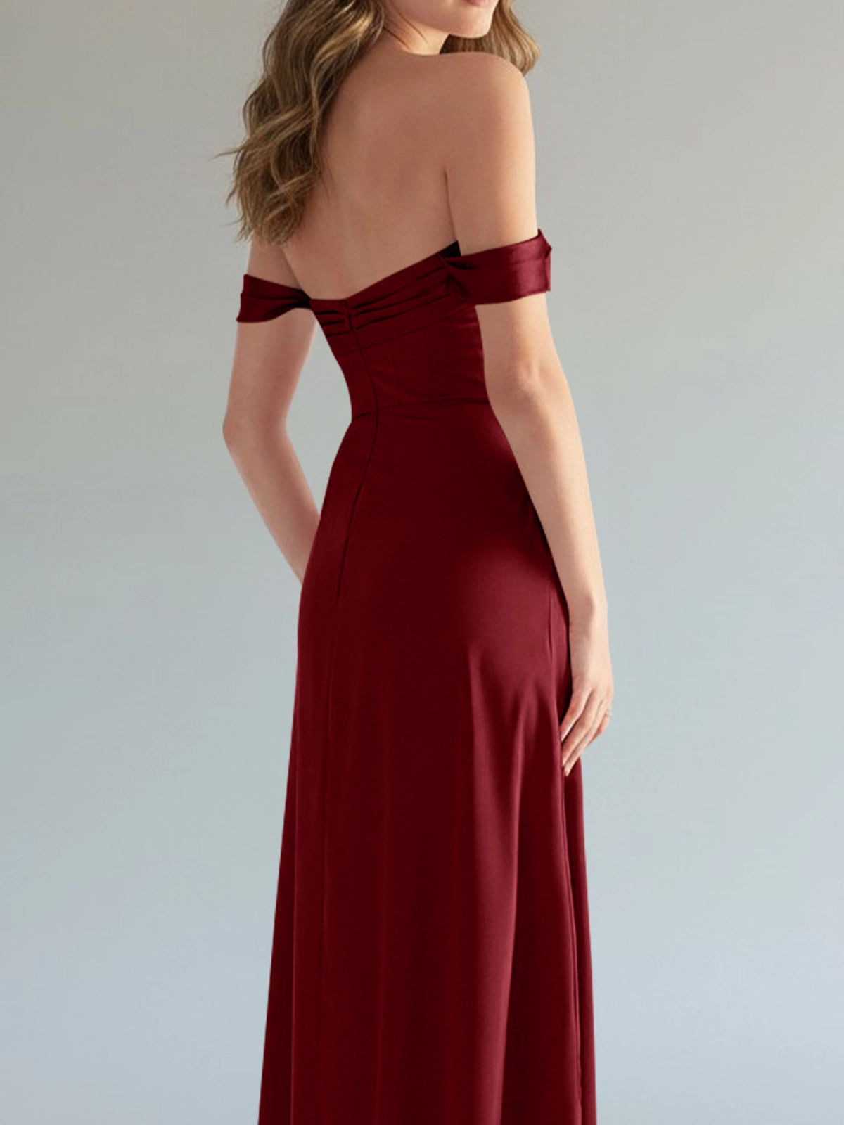 Off-the-Shoulder Slit Bridesmaid Dress 