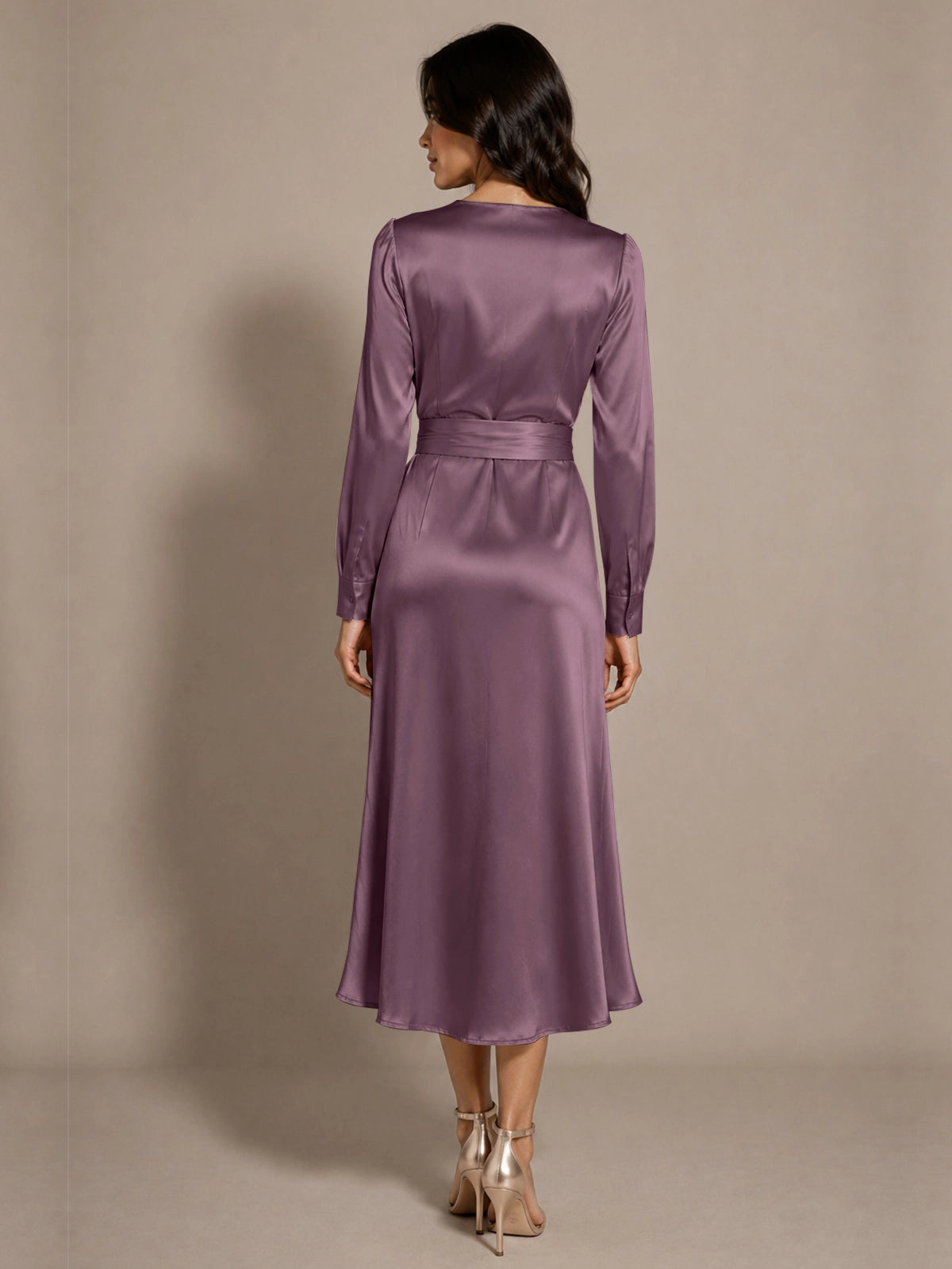 Silk-like Mother of the Bride Dress with Self-Tie Sash 
