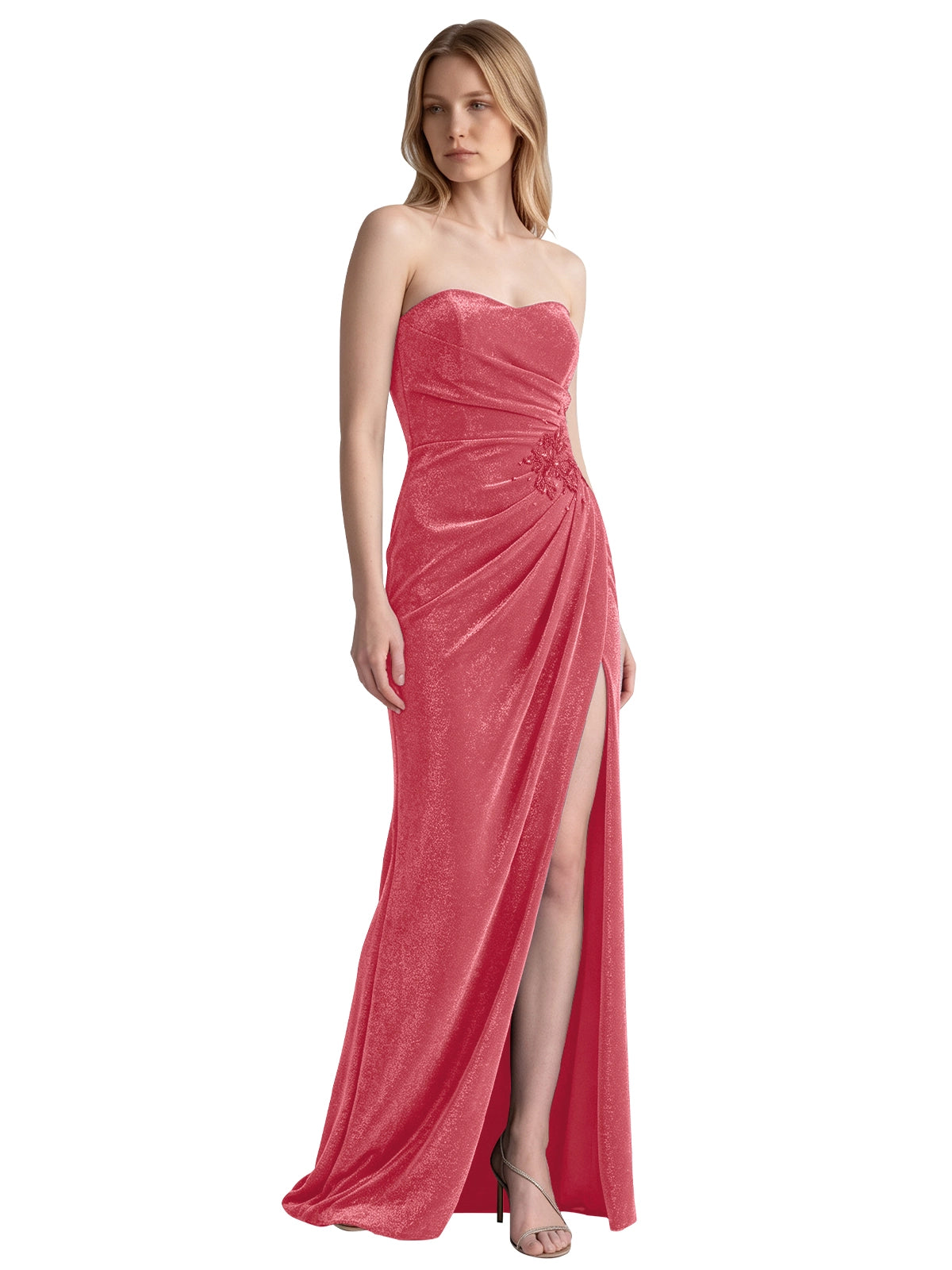 Velvet Prom Dress with Beaded Applique 