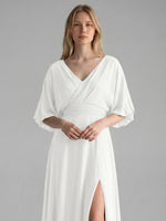 V-neck Slit Ruched Mother Dress 