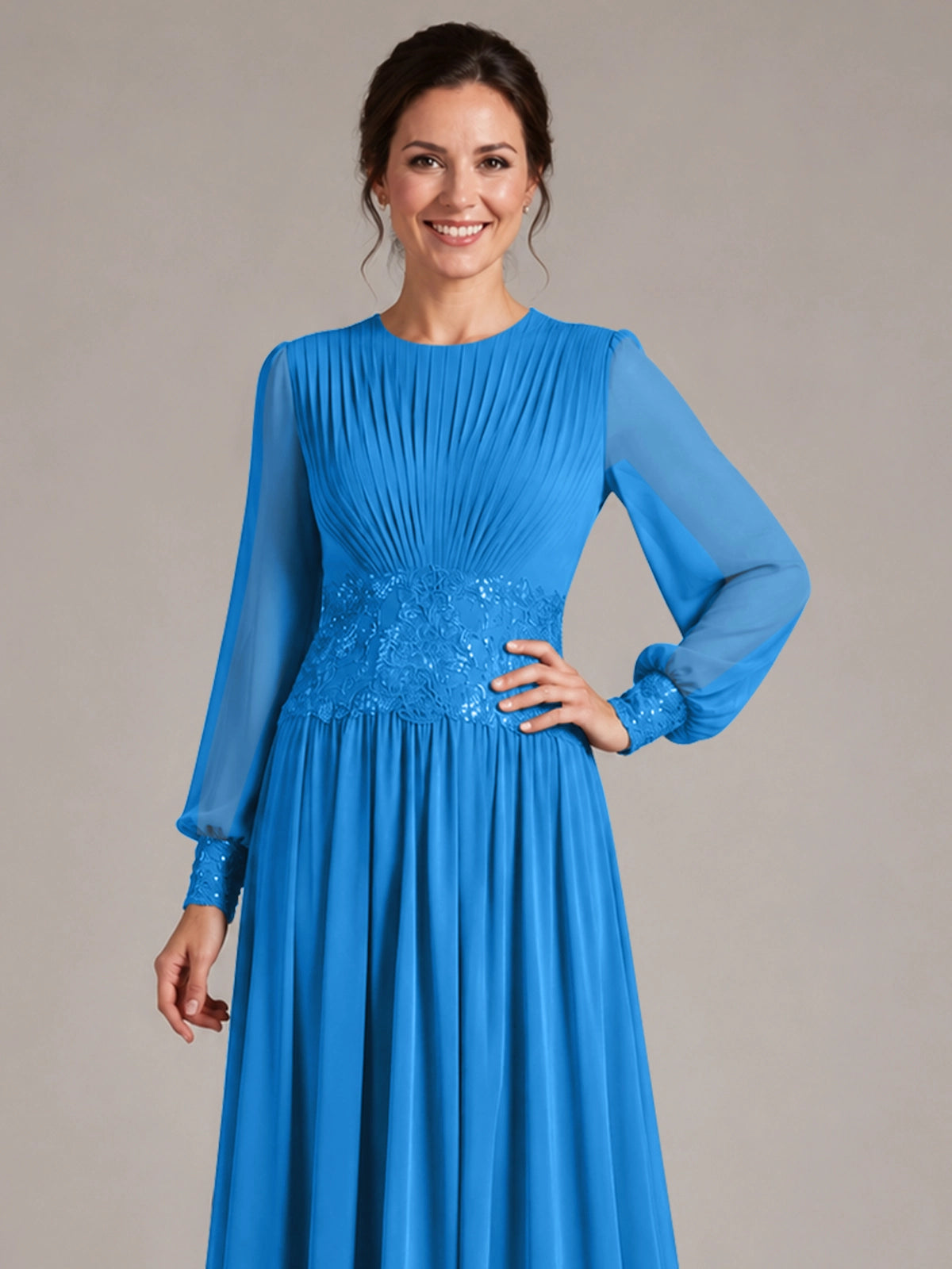 Chiffon Mother of the Bride Dress with Jewel Neckline 