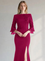 Chiffon Mother of the Bride Dress with 3/4 Sleeves